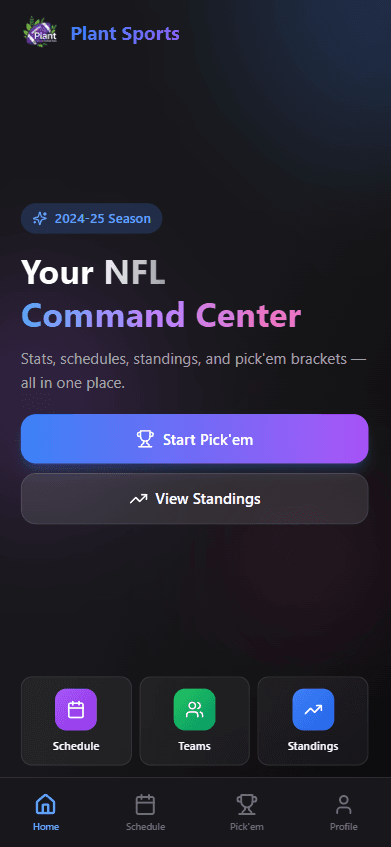 Plant Sports Home Screen